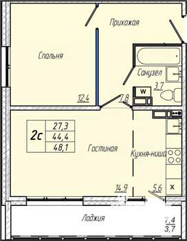1-к квартира, вторичка, 48м2, 4/17 этаж