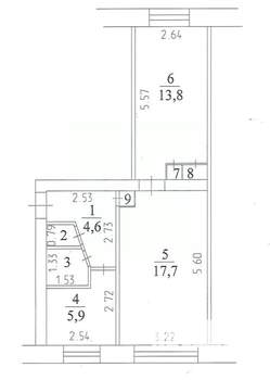 2-к квартира, вторичка, 46м2, 4/5 этаж