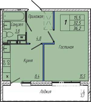 1-к квартира, вторичка, 36м2, 4/17 этаж
