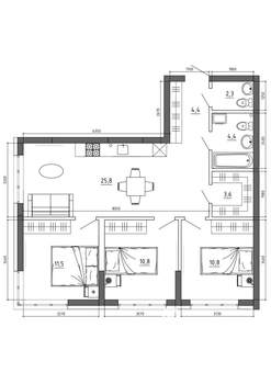 3-к квартира, вторичка, 77м2, 7/15 этаж