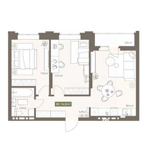 2-к квартира, вторичка, 55м2, 16/16 этаж