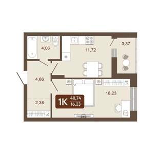 1-к квартира, вторичка, 41м2, 17/20 этаж