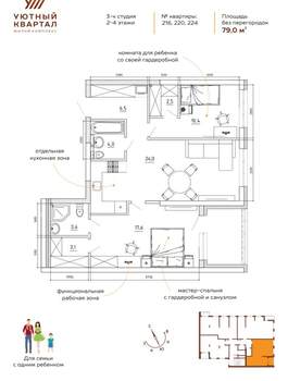 3-к квартира, вторичка, 79м2, 3/8 этаж