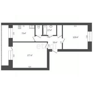 2-к квартира, вторичка, 48м2, 1/5 этаж