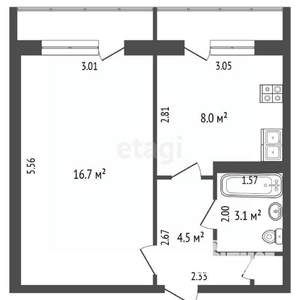 1-к квартира, вторичка, 33м2, 4/12 этаж