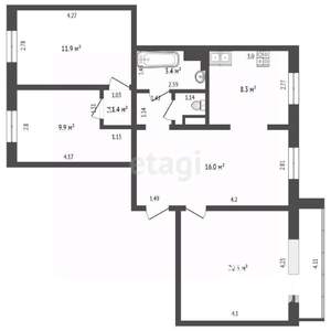 4-к квартира, вторичка, 74м2, 5/9 этаж