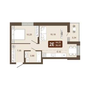 2-к квартира, вторичка, 44м2, 16/20 этаж