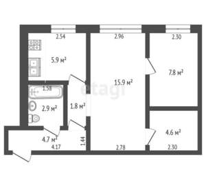 2-к квартира, вторичка, 46м2, 2/5 этаж