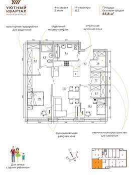 3-к квартира, вторичка, 86м2, 3/8 этаж