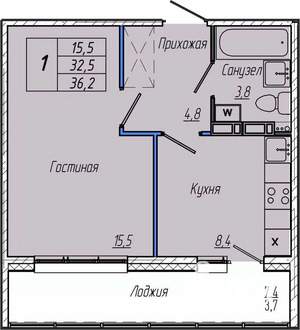 1-к квартира, вторичка, 36м2, 5/17 этаж