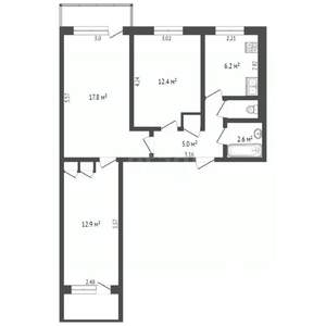 3-к квартира, вторичка, 60м2, 6/9 этаж