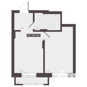1-к квартира, строящийся дом, 42м2, 3/6 этаж