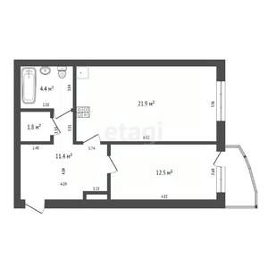 2-к квартира, вторичка, 52м2, 4/13 этаж