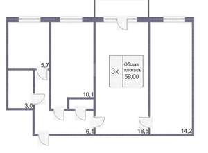 3-к квартира, вторичка, 59м2, 1/5 этаж