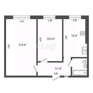2-к квартира, вторичка, 44м2, 1/5 этаж