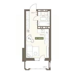 Студия квартира, вторичка, 26м2, 6/16 этаж