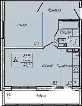 1-к квартира, вторичка, 48м2, 7/17 этаж