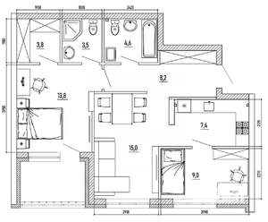 3-к квартира, вторичка, 74м2, 3/8 этаж
