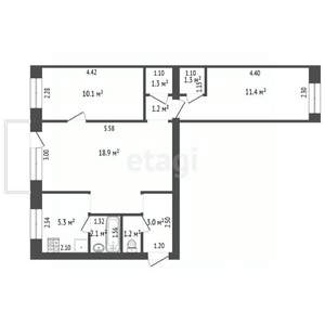 3-к квартира, вторичка, 56м2, 4/5 этаж