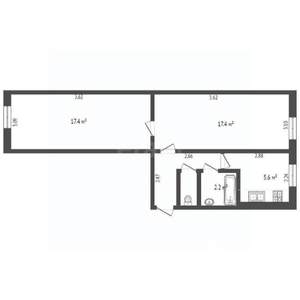 2-к квартира, вторичка, 48м2, 1/5 этаж