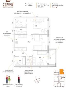 3-к квартира, вторичка, 71м2, 2/8 этаж