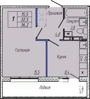 1-к квартира, вторичка, 36м2, 4/17 этаж