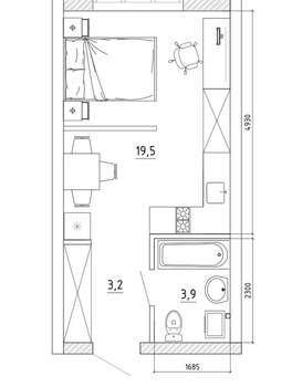 1-к квартира, вторичка, 27м2, 5/15 этаж