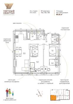 3-к квартира, вторичка, 86м2, 3/8 этаж