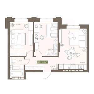 2-к квартира, вторичка, 55м2, 1/16 этаж