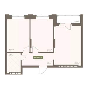 2-к квартира, вторичка, 56м2, 13/16 этаж
