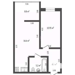 2-к квартира, вторичка, 52м2, 10/15 этаж