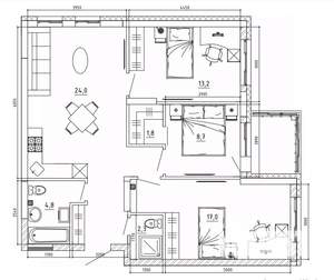 3-к квартира, вторичка, 86м2, 12/15 этаж