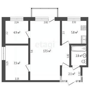 3-к квартира, вторичка, 40м2, 2/2 этаж
