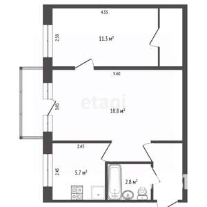 2-к квартира, вторичка, 44м2, 3/5 этаж