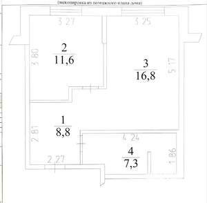 2-к квартира, вторичка, 46м2, 1/5 этаж