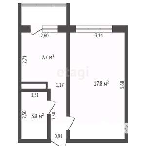 1-к квартира, вторичка, 32м2, 5/9 этаж