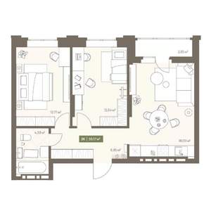 2-к квартира, вторичка, 56м2, 10/16 этаж