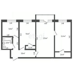 3-к квартира, вторичка, 57м2, 3/5 этаж