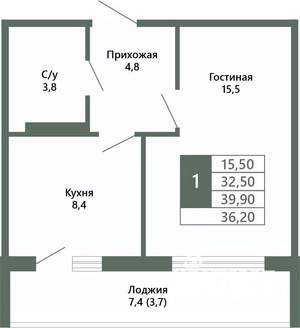 1-к квартира, вторичка, 36м2, 6/15 этаж