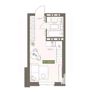 Студия квартира, вторичка, 24м2, 1/16 этаж