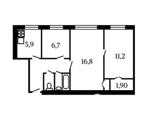 3-к квартира, вторичка, 48м2, 1/5 этаж