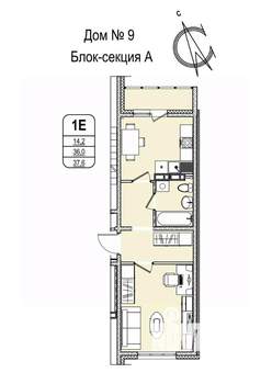 1-к квартира, строящийся дом, 38м2, 5/16 этаж