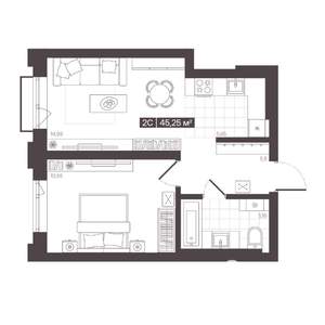 2-к квартира, вторичка, 45м2, 9/16 этаж