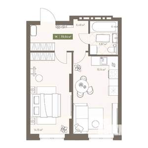 1-к квартира, вторичка, 40м2, 1/16 этаж