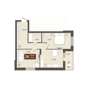 2-к квартира, вторичка, 61м2, 12/20 этаж