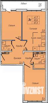 2-к квартира, вторичка, 67м2, 5/17 этаж