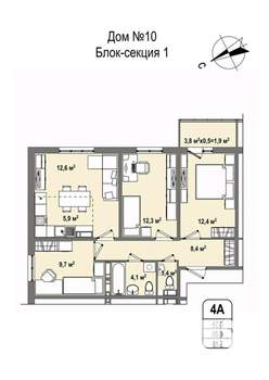 4-к квартира, строящийся дом, 69м2, 10/16 этаж
