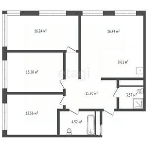 4-к квартира, вторичка, 87м2, 12/16 этаж