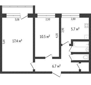 2-к квартира, вторичка, 44м2, 3/5 этаж