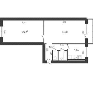 2-к квартира, вторичка, 45м2, 2/5 этаж